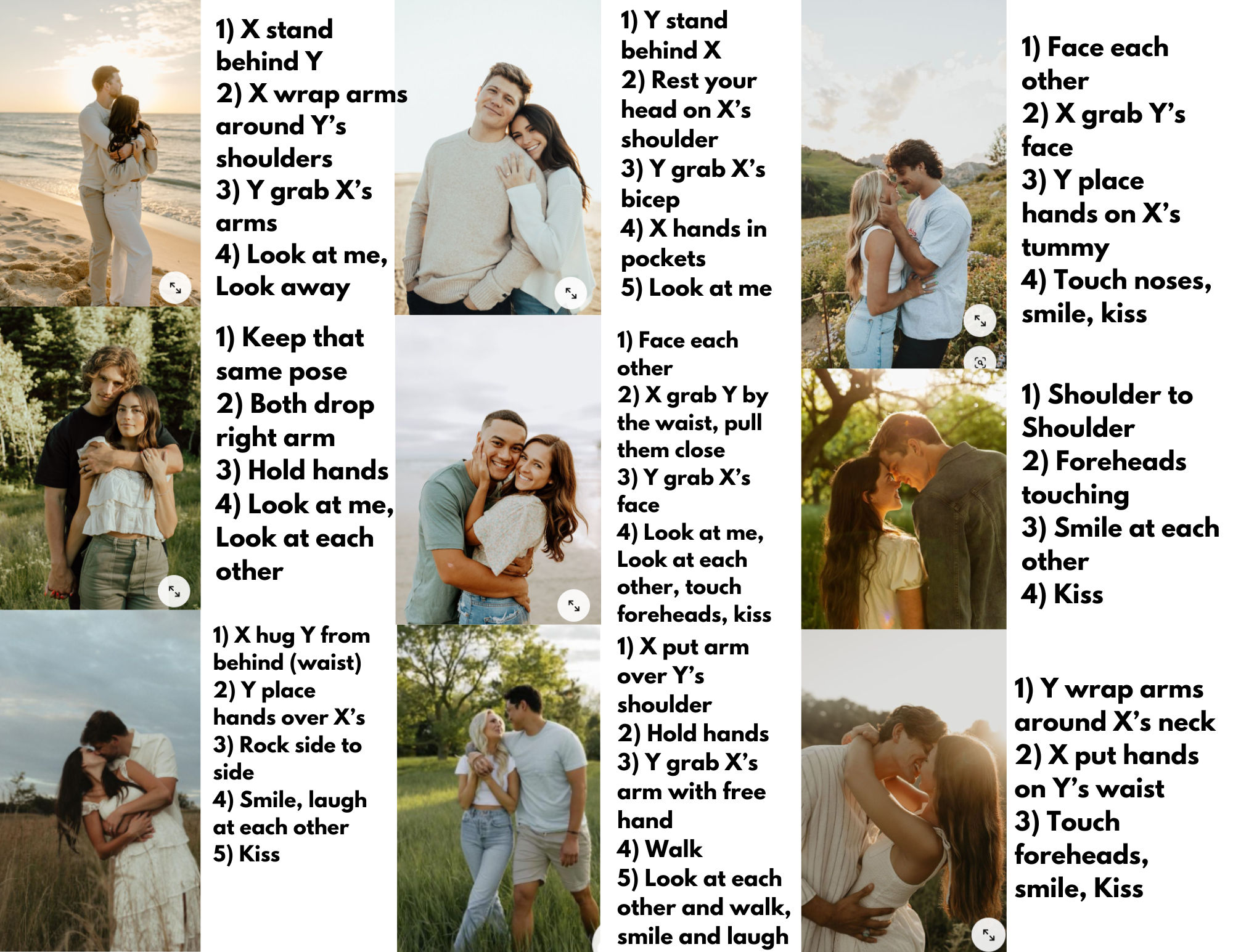 collage of photography pose inspiration with prompts